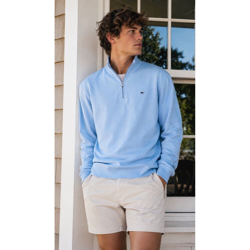 Vineyard Vines Soft Light Blue 1/4 Zip Pullover Sweatshirt Preppy Casual XL
